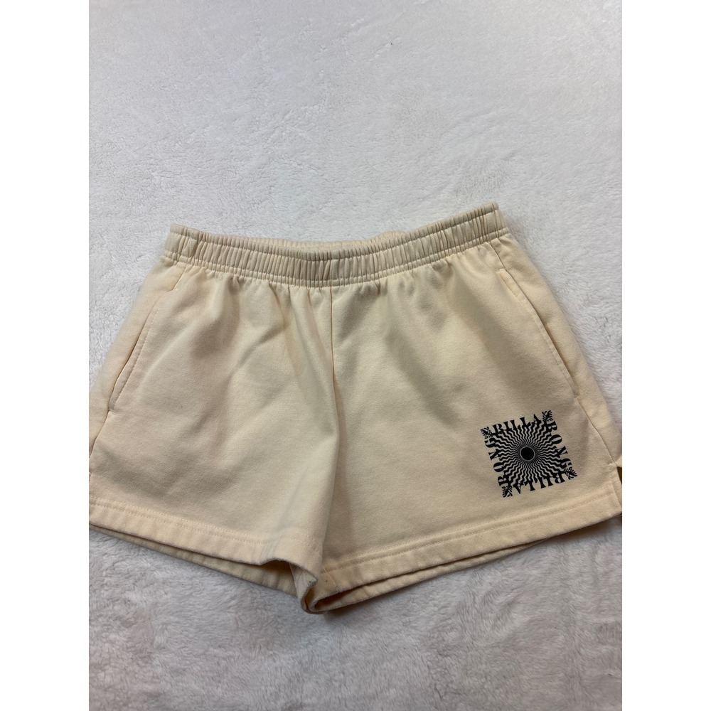 Billabong Womens Cream Fleece Sweat Shorts Graphic Logo Size Medium